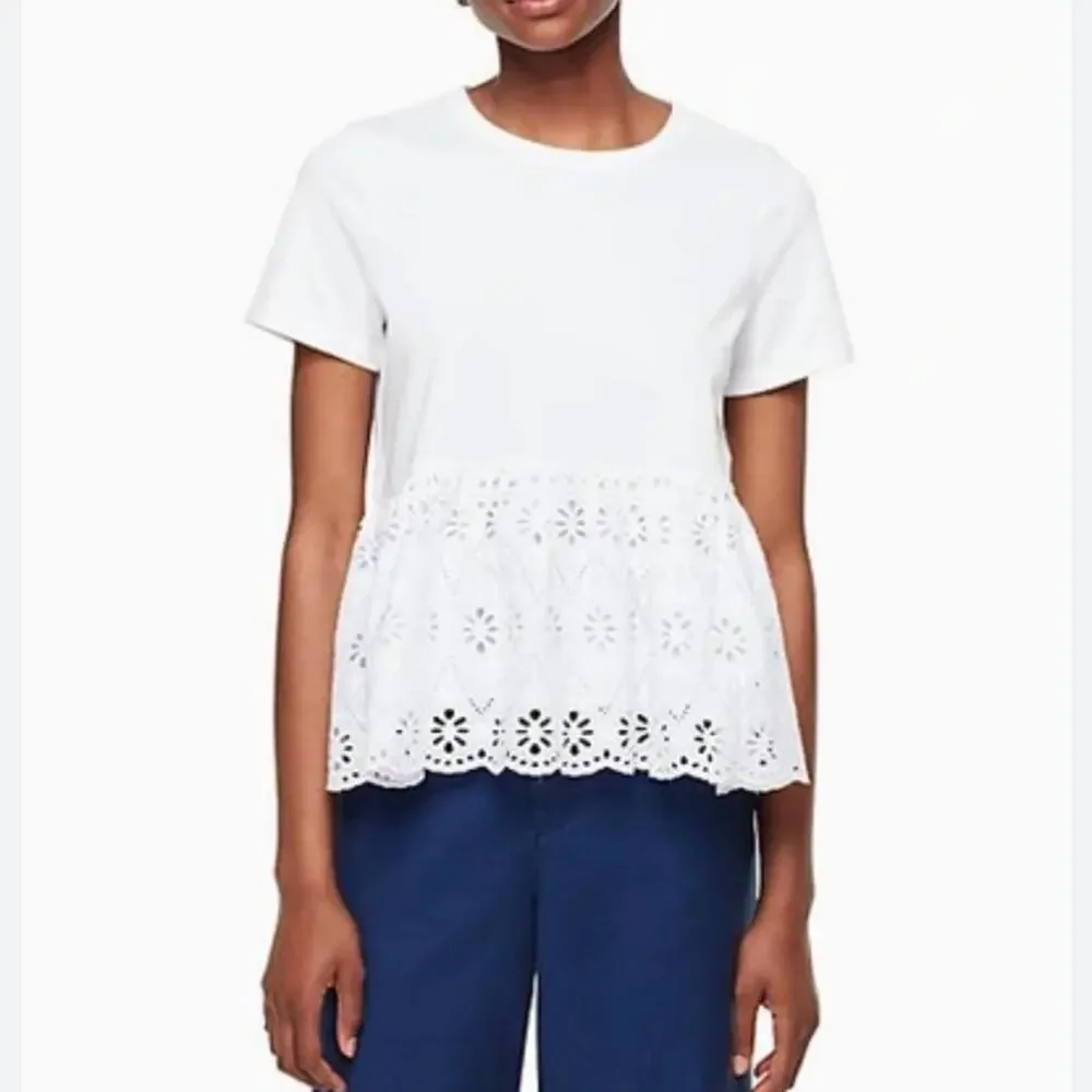 Kate Spade Broome Street White Eyelet Flounce T-shirt size XS